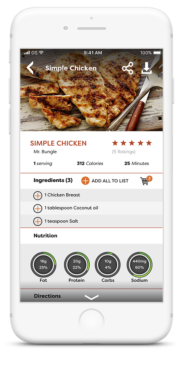 recipe UI/UX mockup